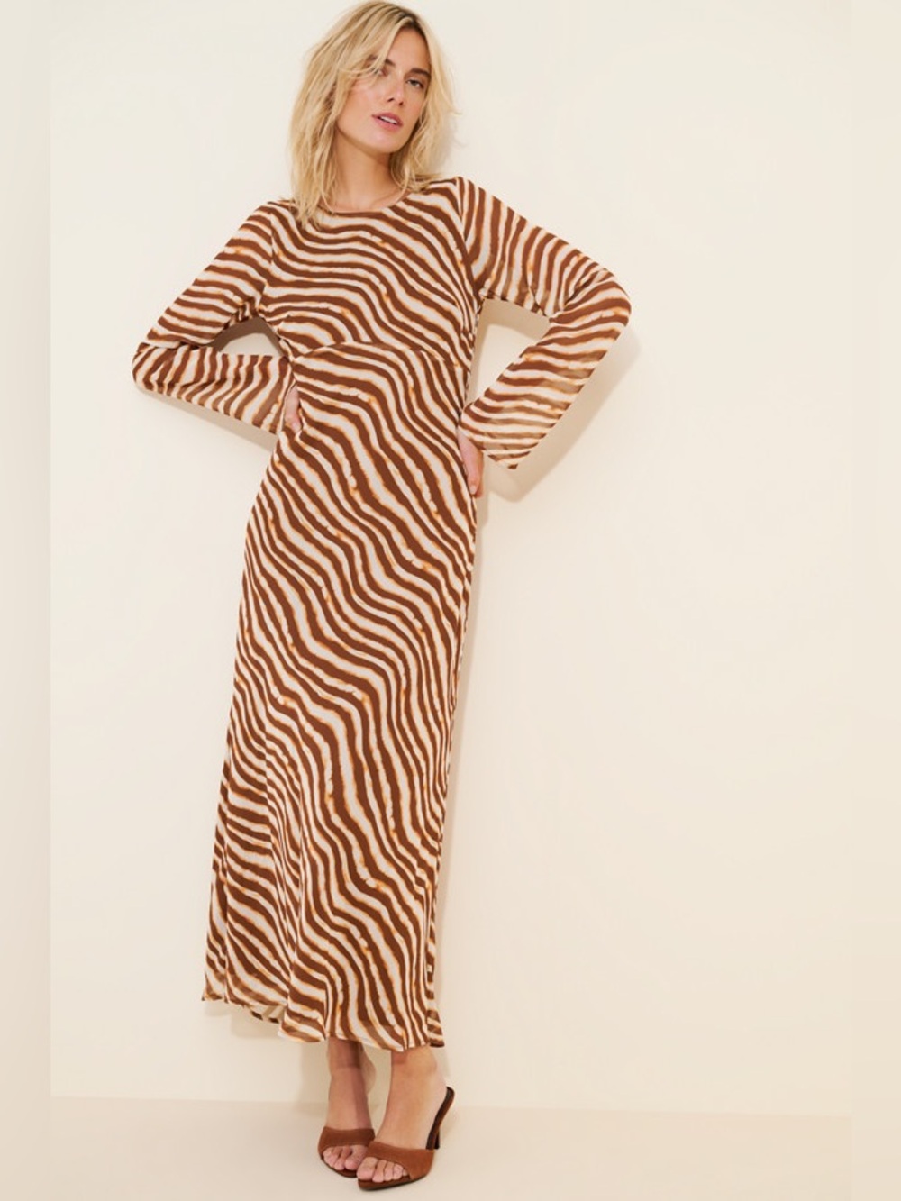 Ownley Valentina Long Sleeve Maxi Dress - Brown Zebra Animal Print